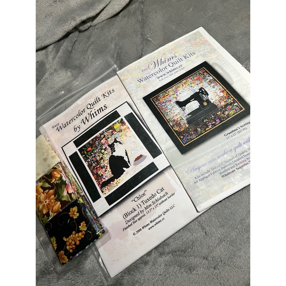 Whims Watercolor Quilt Kit Chloe Tuxedo Cat Rachel's Garden Block 1 Fabric